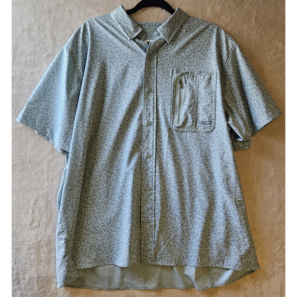 Gillz Gear Performance Fishing Shirt‎ Men's XL Vented Back Quick Dry Light Blue